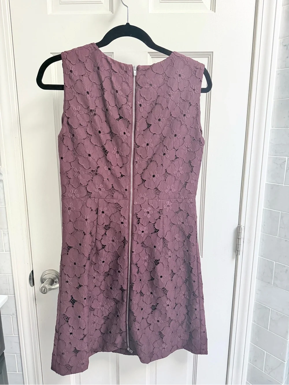 DVF Sleeveless Lace Floral Sheath Dress in Mauve